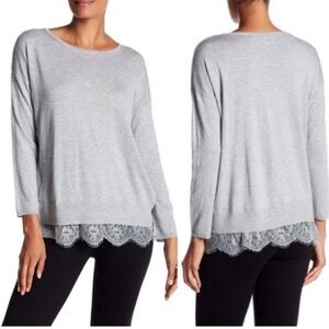 Joie Cream Gray Hilano Lace Trim Pullover Large